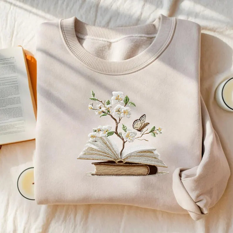 Floral Book Embroidery File Machine Embroidery Design Bookish Cottagecore Reader Gift Pattern