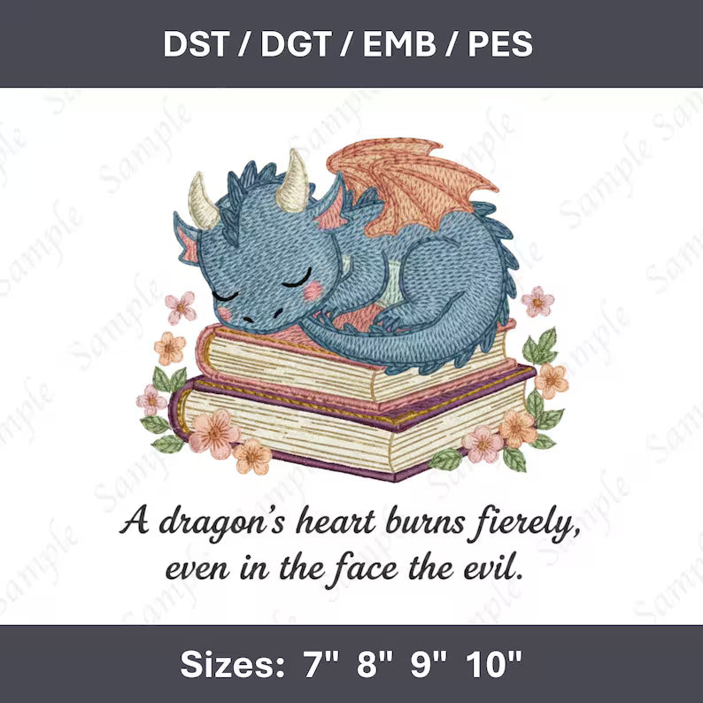 Dark Fantasy Dragon Embroidery File: Gothic Quote Design (Digital Download)