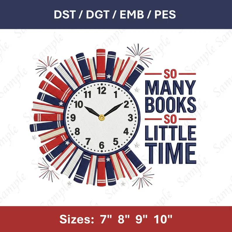 So Many Books So Little Time Embroidery File Book Lover Machine Stitch Quote Design