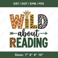 Wild About Reading Embroidery File Book Lover Machine Stitch Design