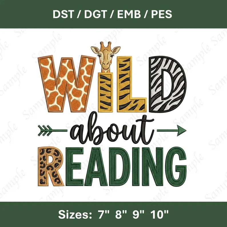 Wild About Reading Embroidery File Book Lover Machine Stitch Design