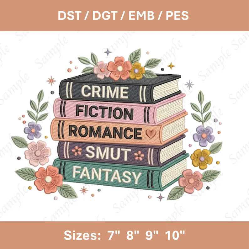 Type Of Books Embroidery File Reading Genre Machine Embroidery Design Book Lover Stitch Pattern