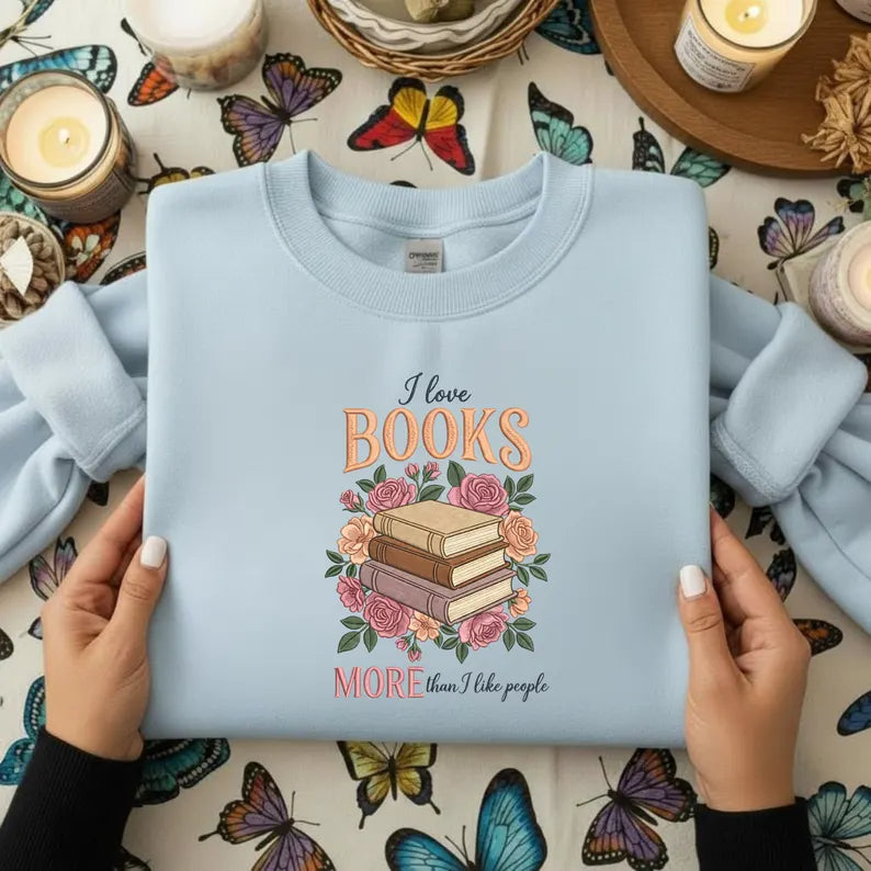 I Like Books More Than People Embroidery File Funny Book Lover Quote Machine Embroidery