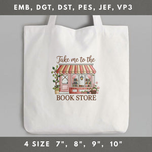 Bookstore Embroidery Design, Book Lover Gift (Machine Embroidery)