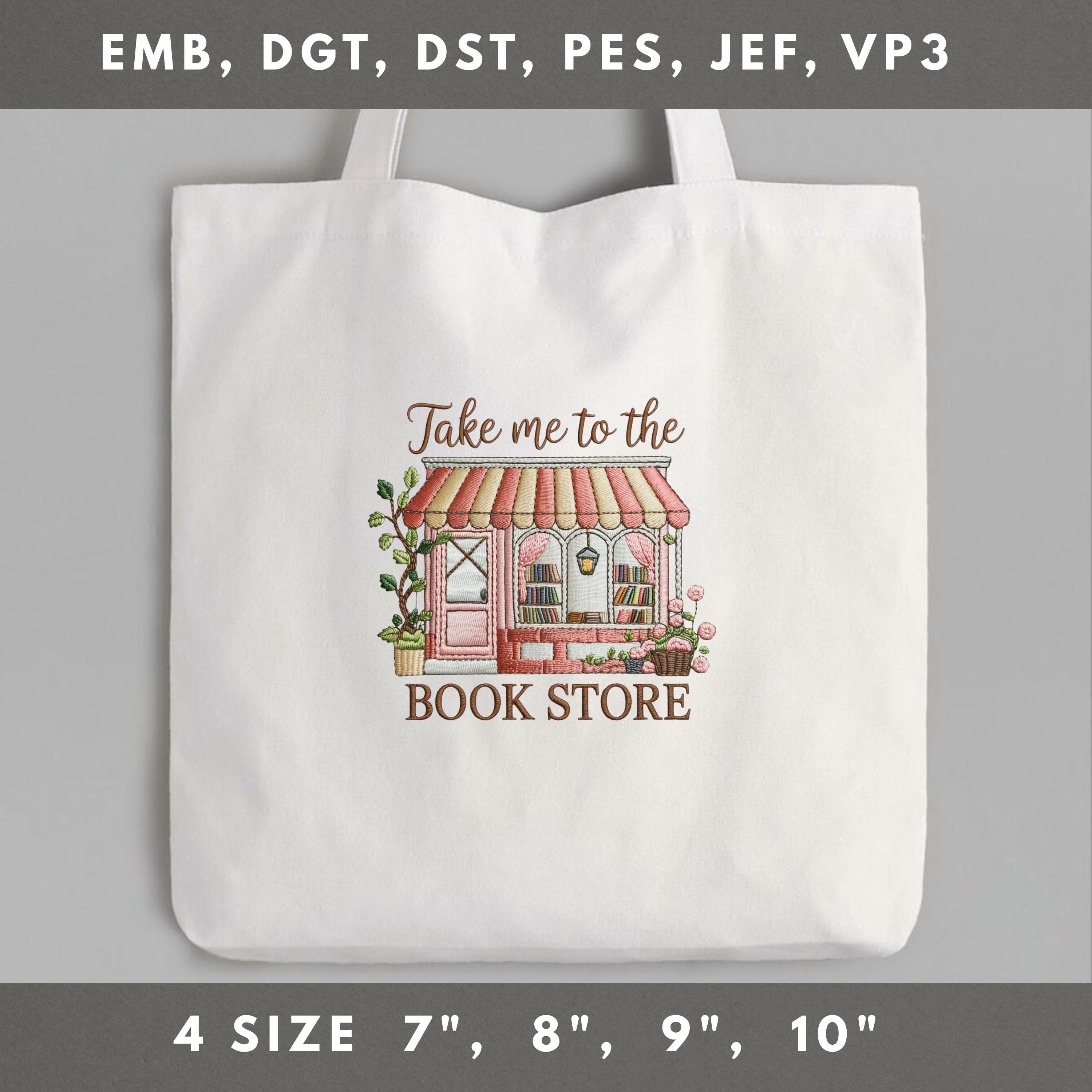 Bookstore Embroidery Design, Book Lover Gift (Machine Embroidery)