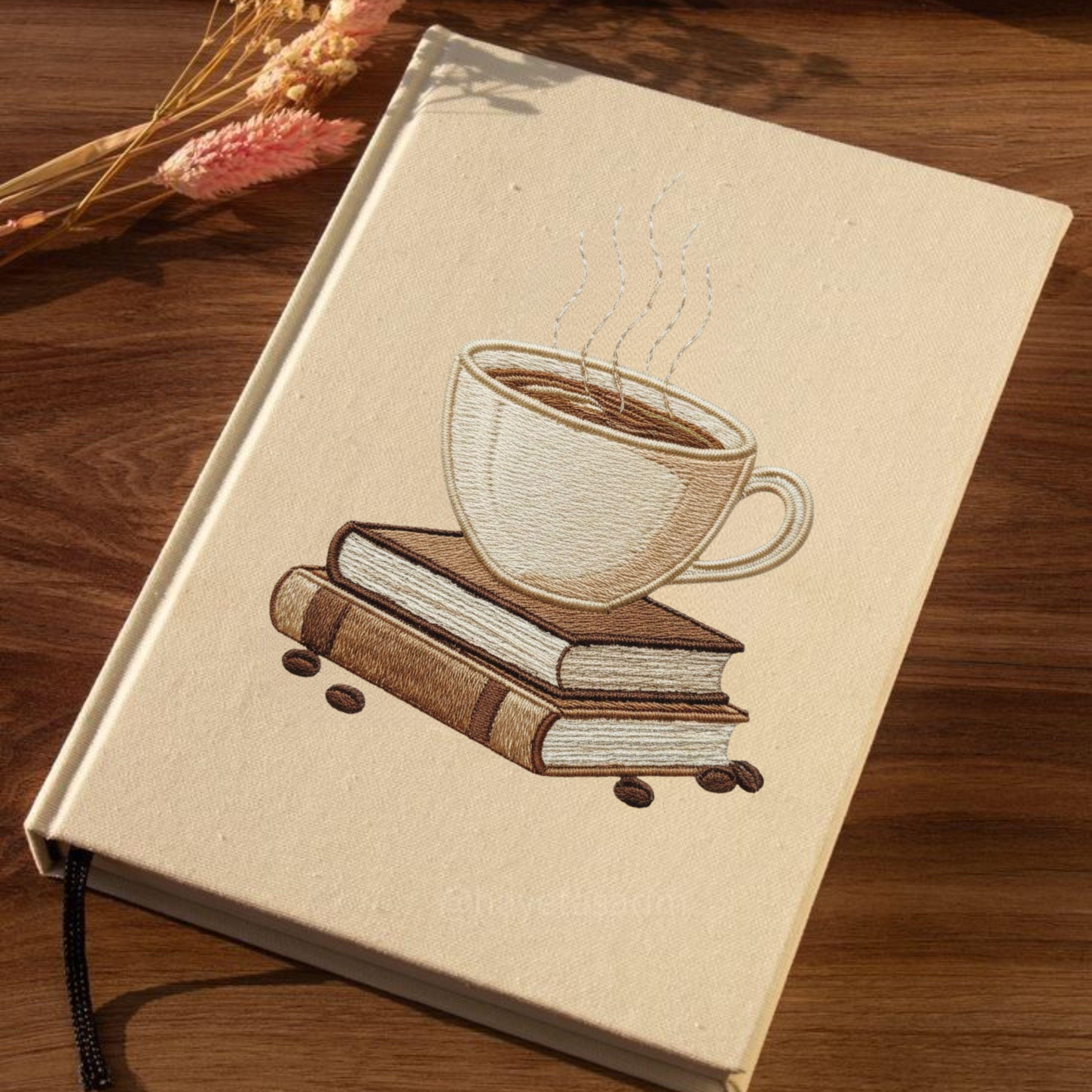 Cozy Coffee Books Embroidery File Reading Book Lover Coffee Cup Stitch Design