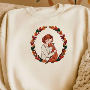 Girl And Fox Embroidery File Woodland Fantasy Child Illustration Machine Stitch Desig