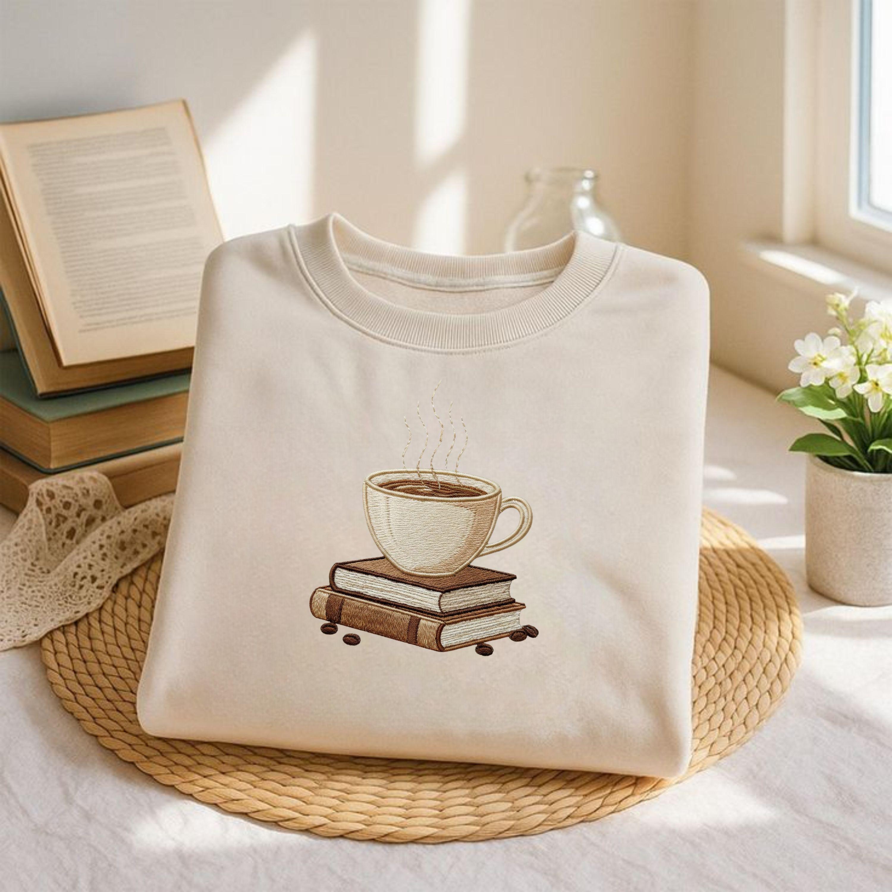 Cozy Coffee Books Embroidery File Reading Book Lover Coffee Cup Stitch Design