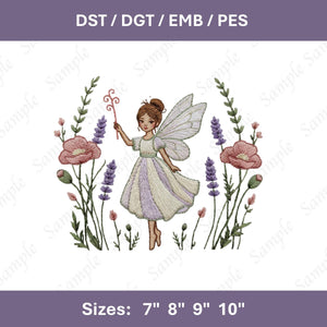 Dancing Fairy Embroidery File Whimsical Floral Fantasy Fairy Tale Design