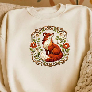 Floral Fox Machine Embroidery Design, Woodland Animals (Digital Download)