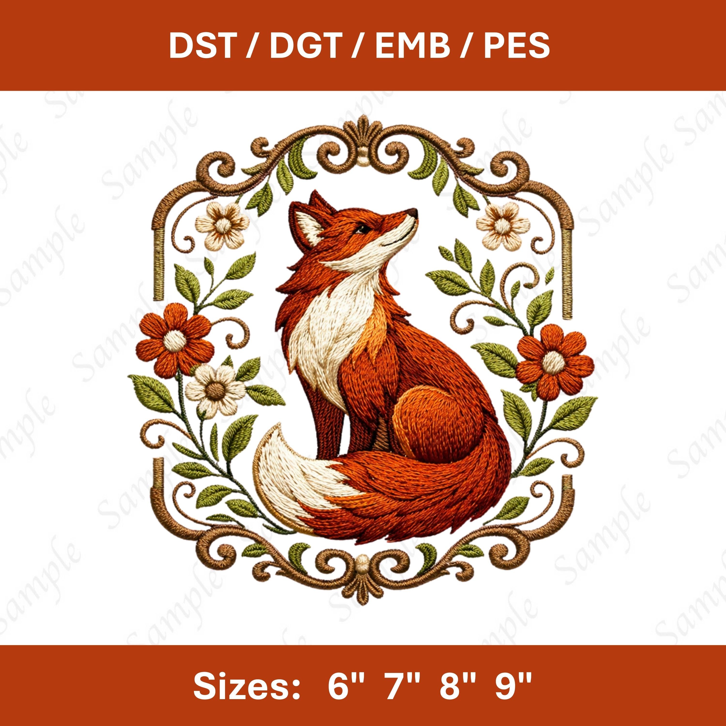 Floral Fox Machine Embroidery Design, Woodland Animals (Digital Download)