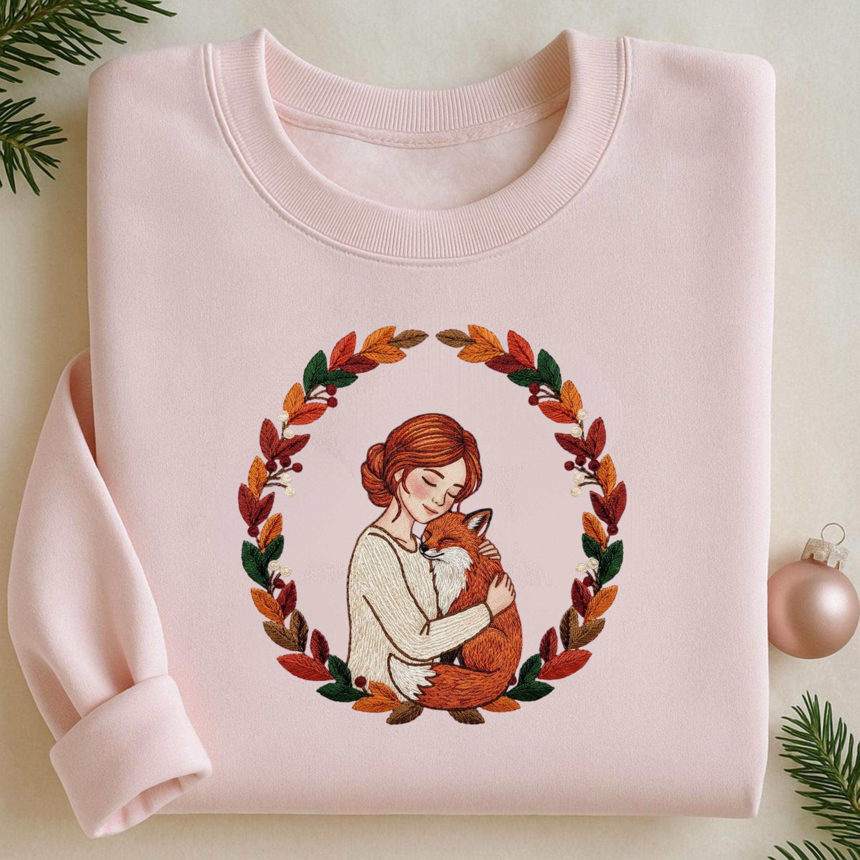 Girl And Fox Embroidery File Woodland Fantasy Child Illustration Machine Stitch Desig