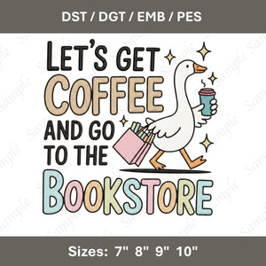 Coffee Bookstore Embroidery File: Let's Get Coffee Design (Digital Download)