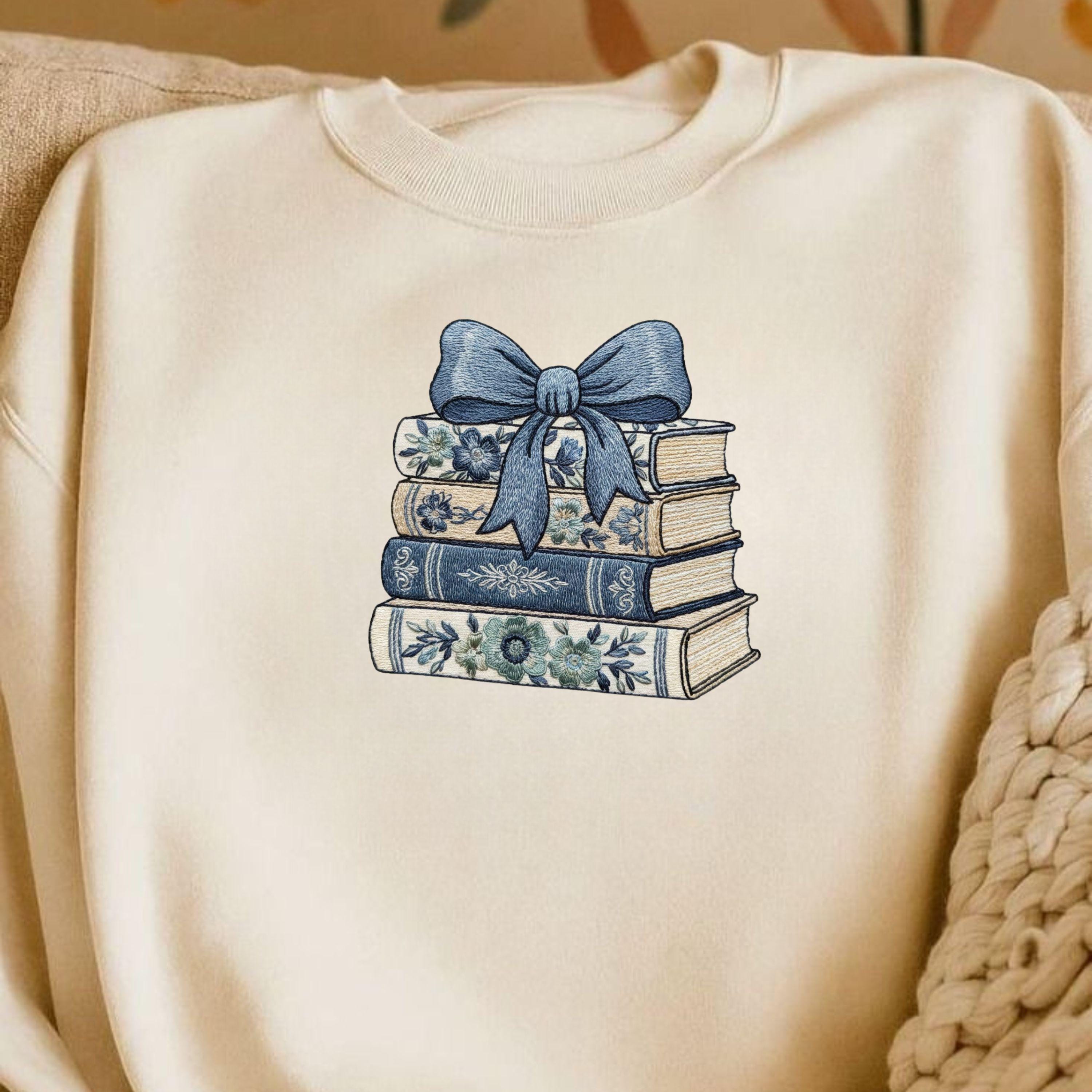 Bookish Floral Stack Embroidery File Coquette Bow Machine Embroidery Design
