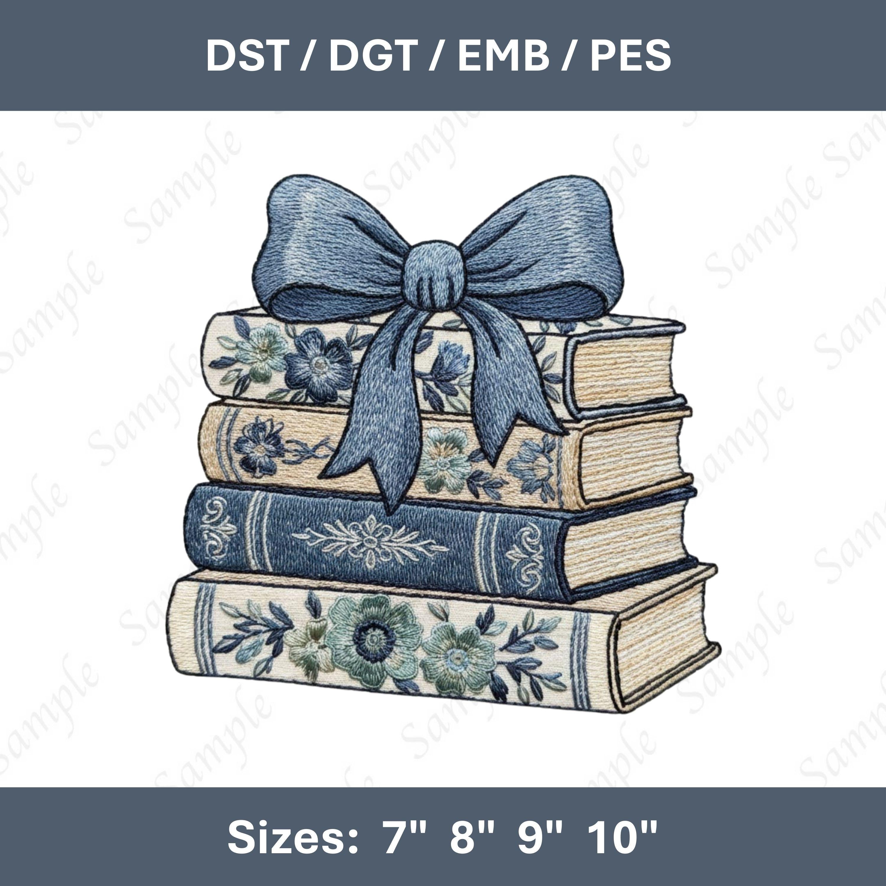 Bookish Floral Stack Embroidery File Coquette Bow Machine Embroidery Design