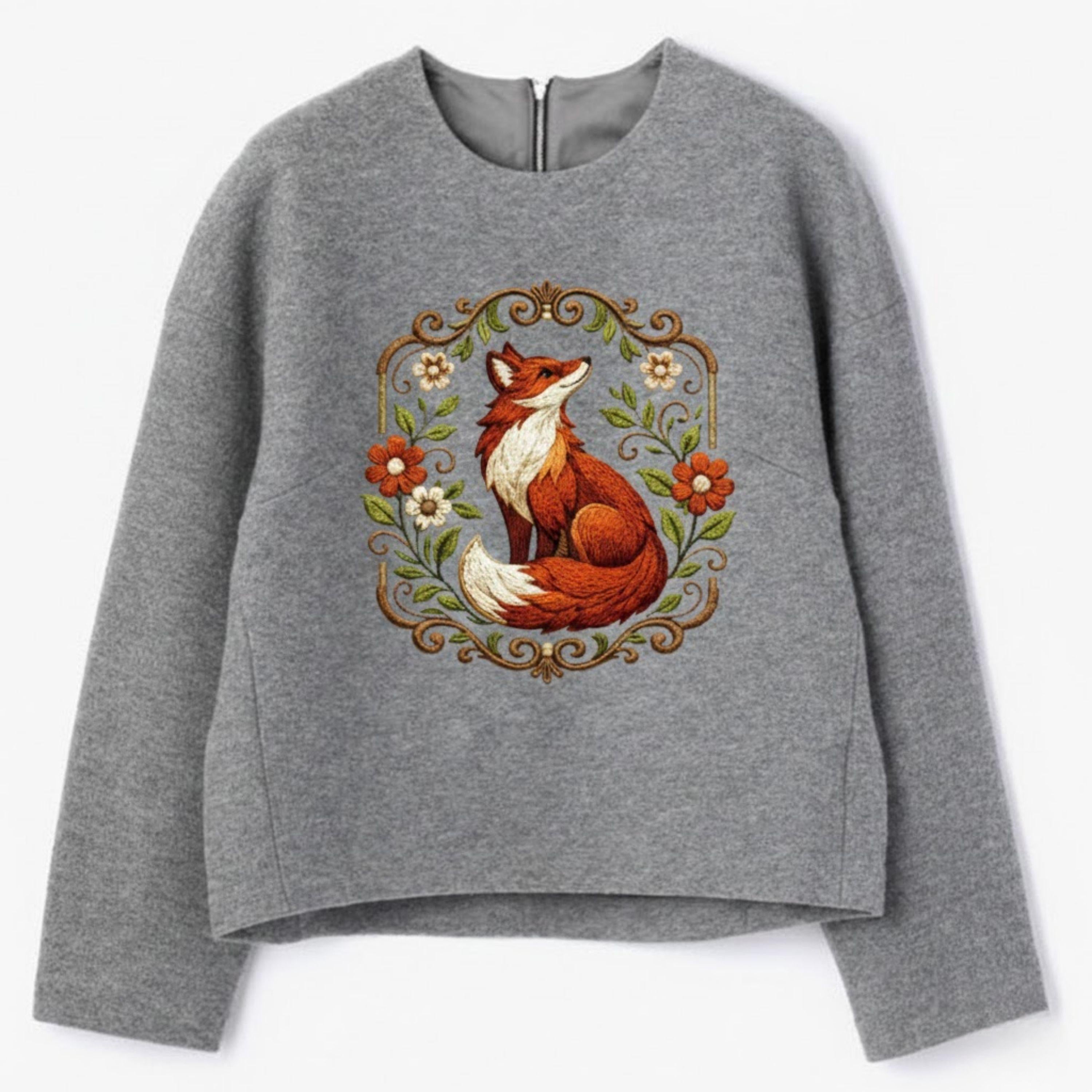 Floral Fox Machine Embroidery Design, Woodland Animals (Digital Download)