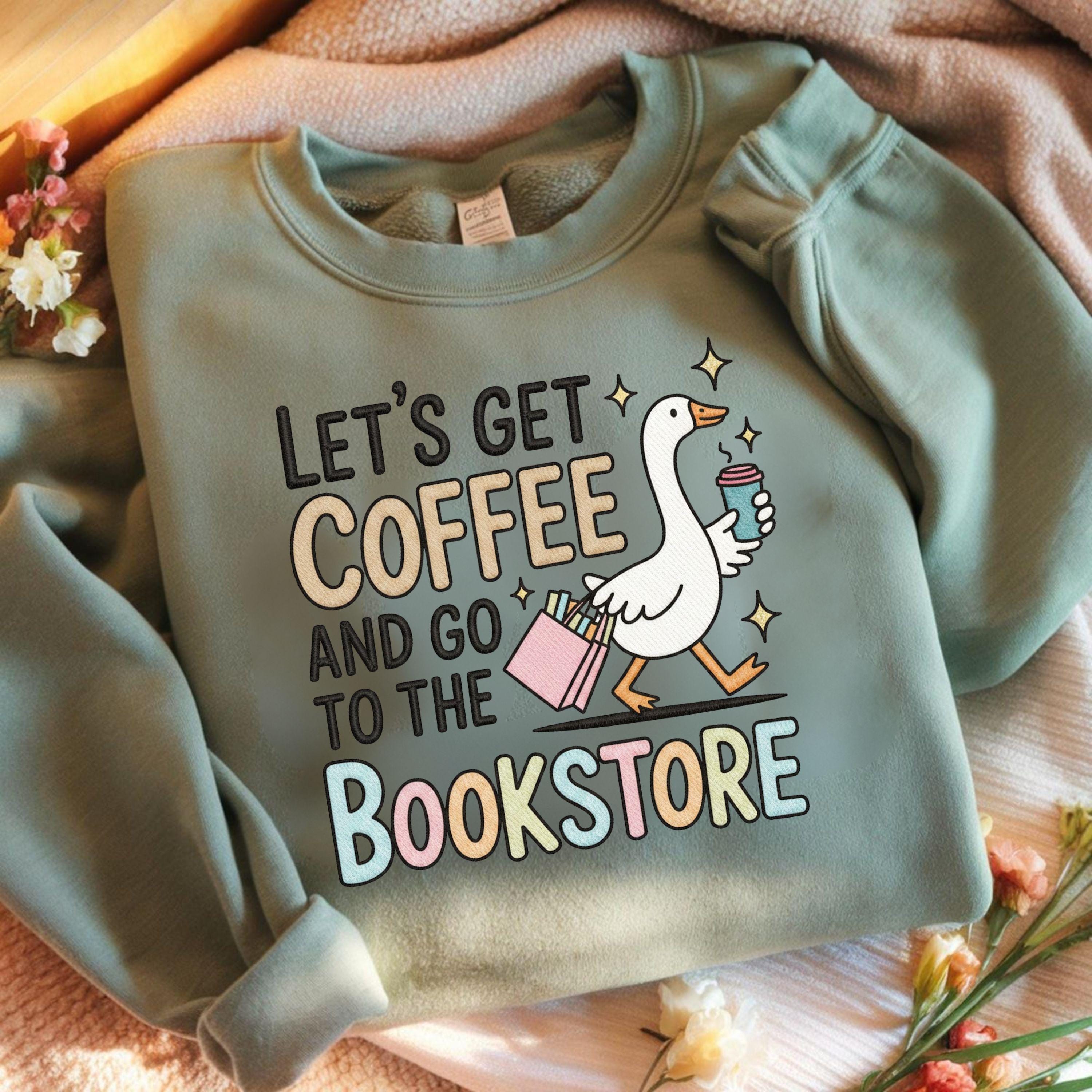 Coffee Bookstore Embroidery File: Let's Get Coffee Design (Digital Download)