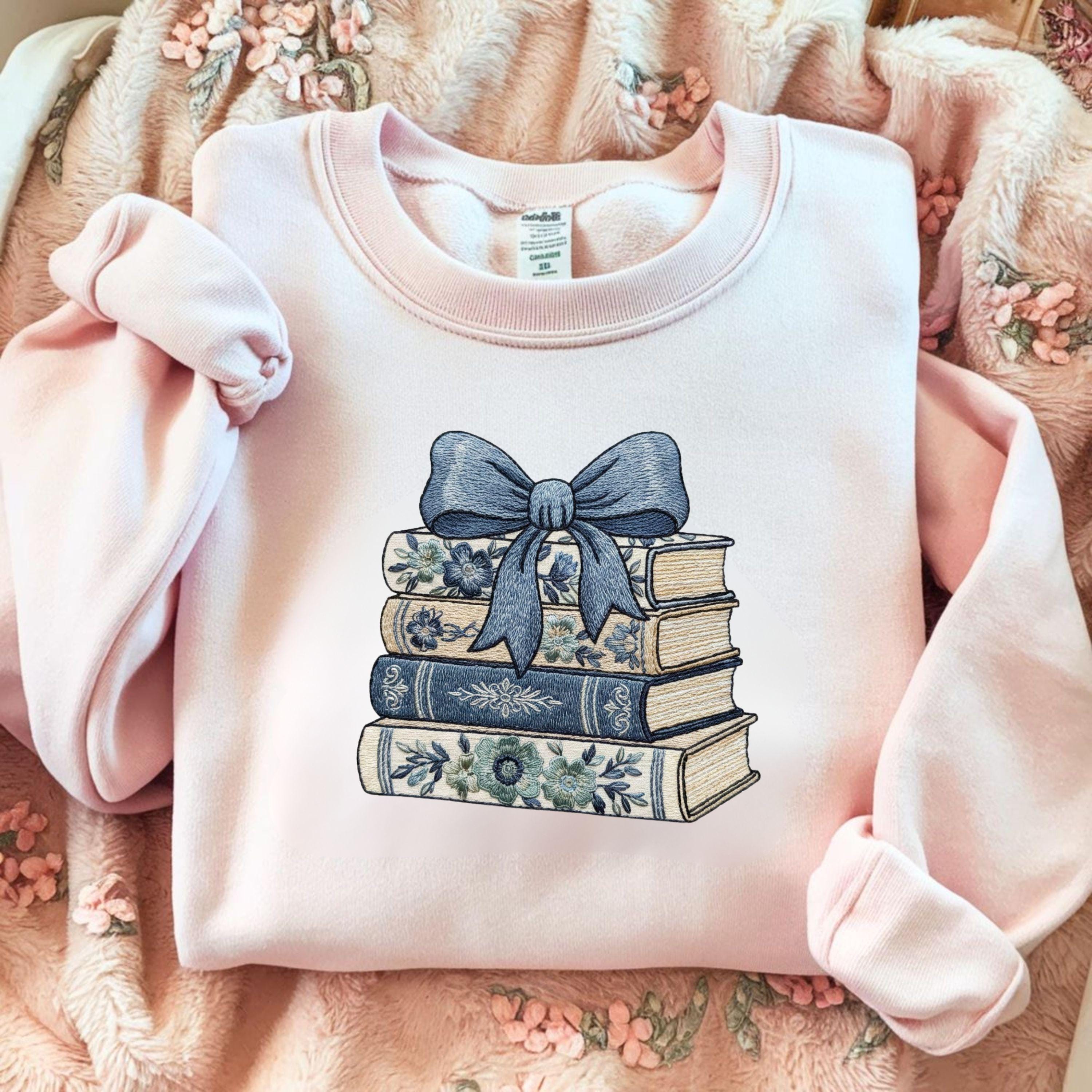 Bookish Floral Stack Embroidery File Coquette Bow Machine Embroidery Design