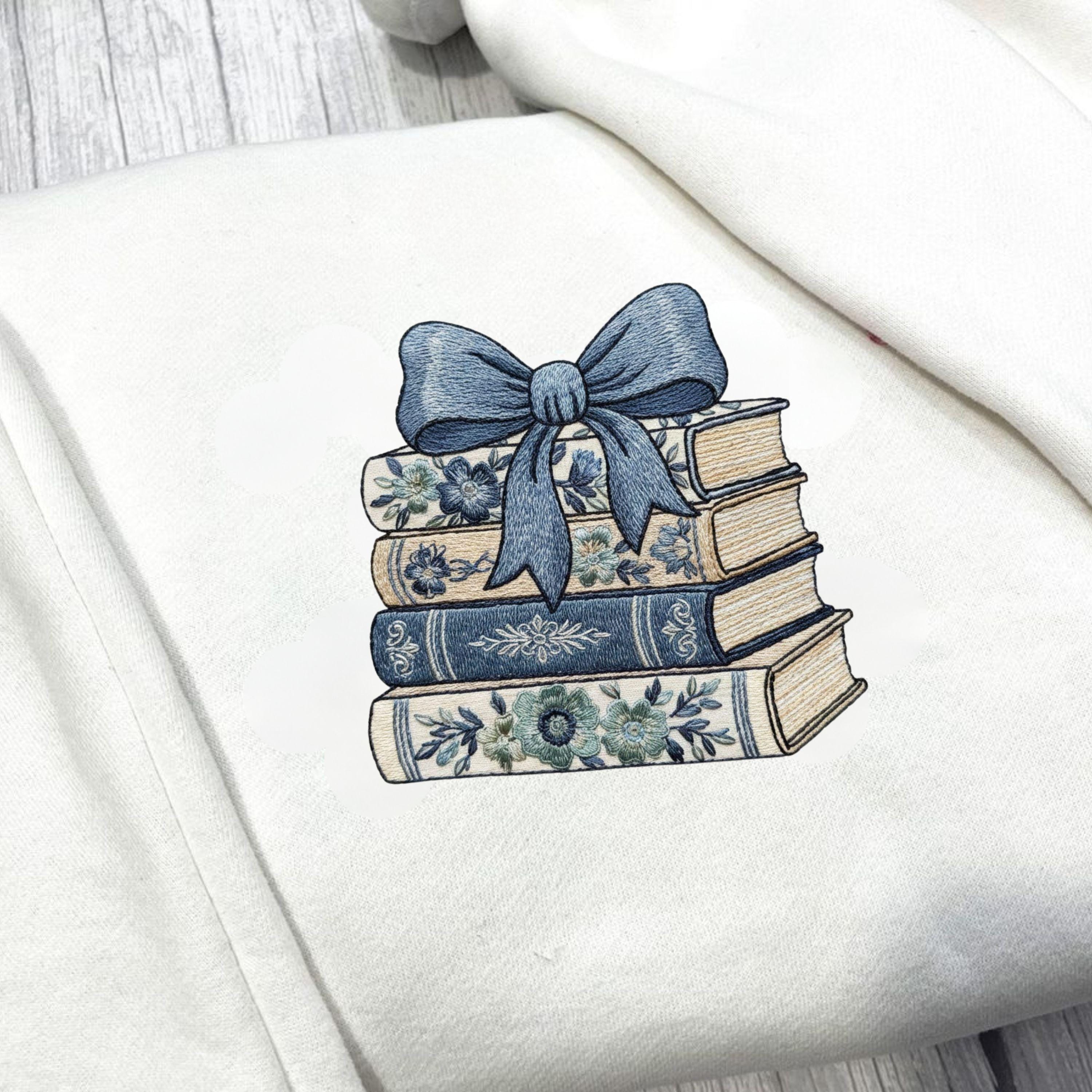Bookish Floral Stack Embroidery File Coquette Bow Machine Embroidery Design