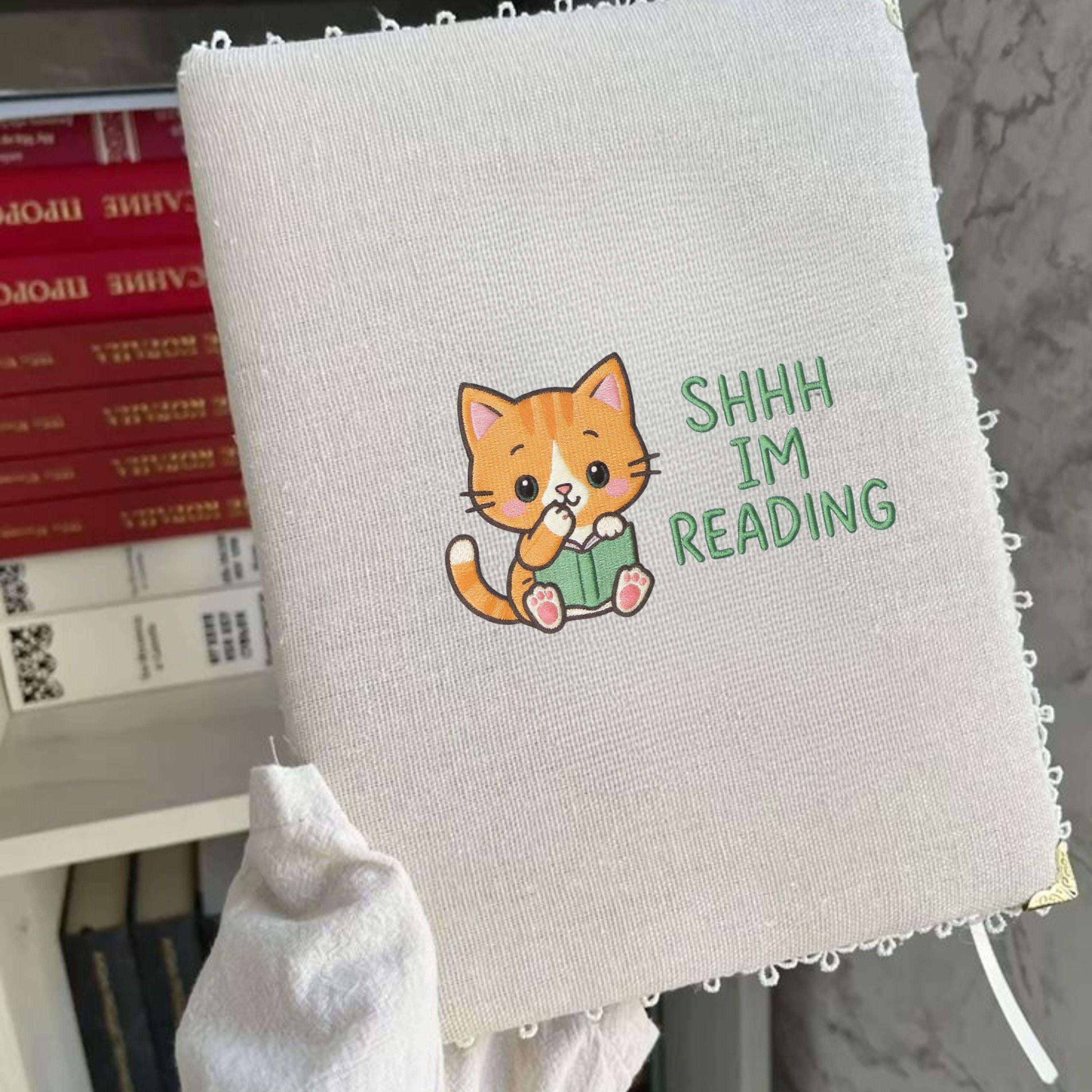 Shhh Im Reading – Cat Embroidery Design (Digital File)