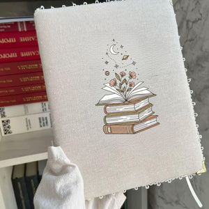 Book Stack Embroidery File: Floral Magic Reading Design (Digital Download)