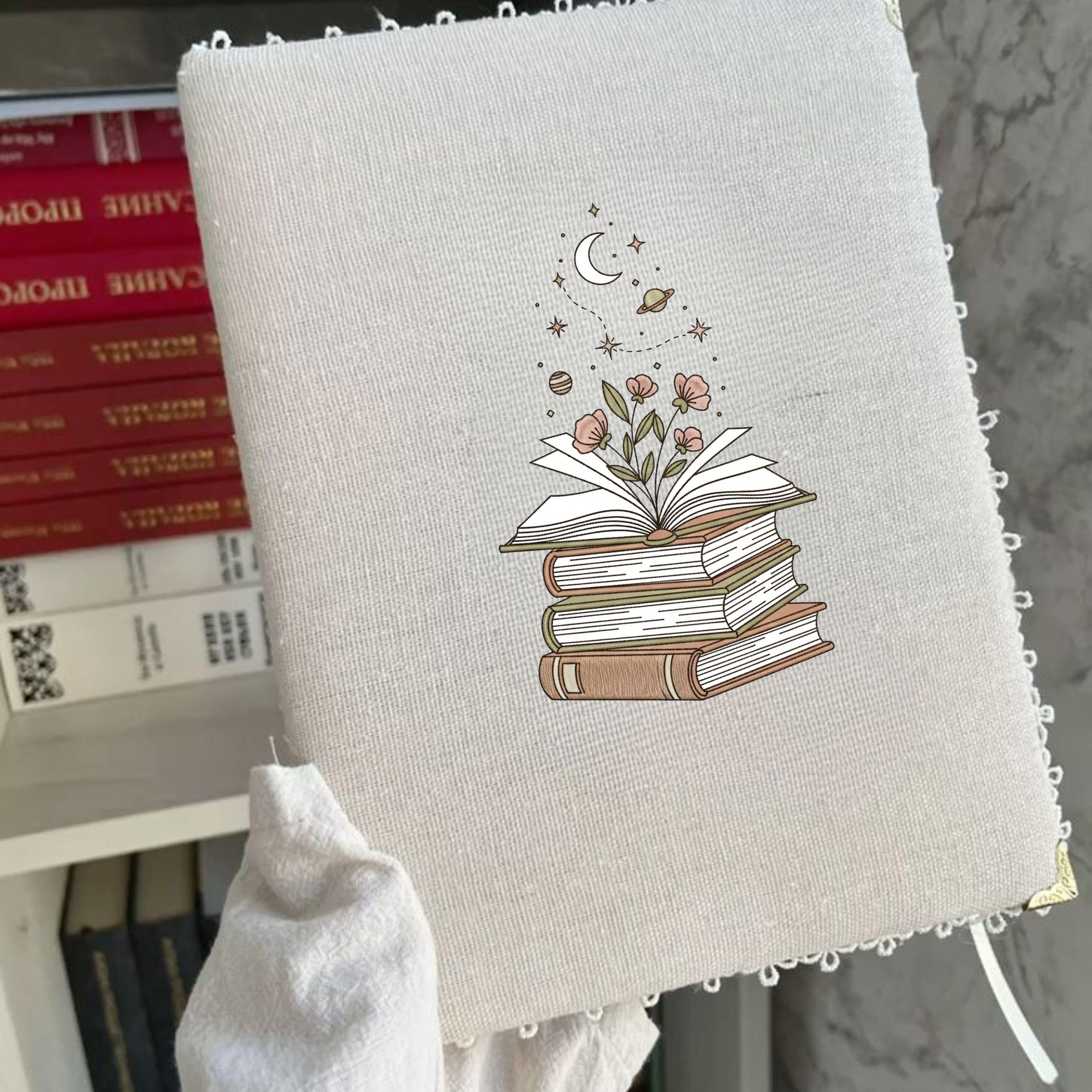 Book Stack Embroidery File: Floral Magic Reading Design (Digital Download)