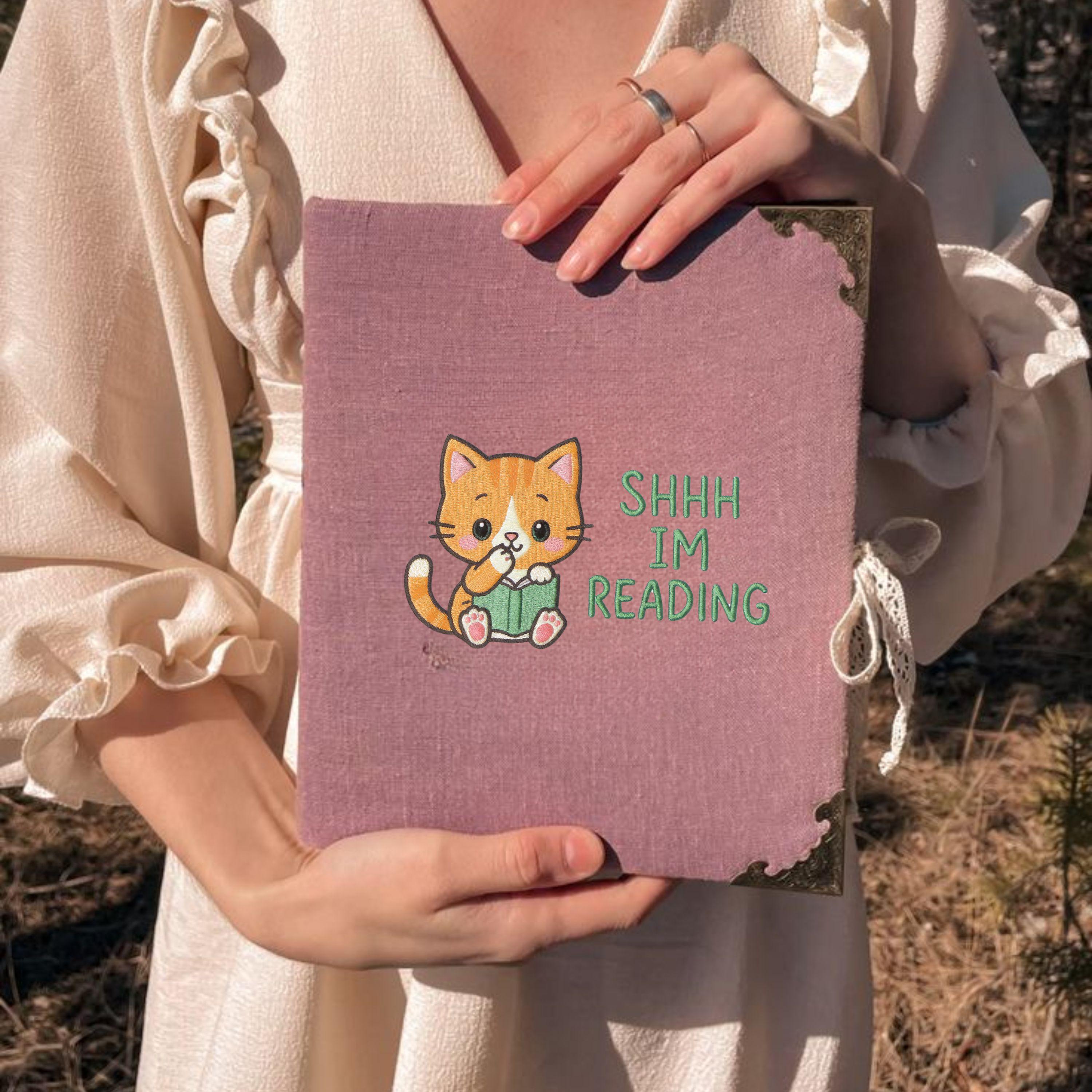 Shhh Im Reading – Cat Embroidery Design (Digital File)