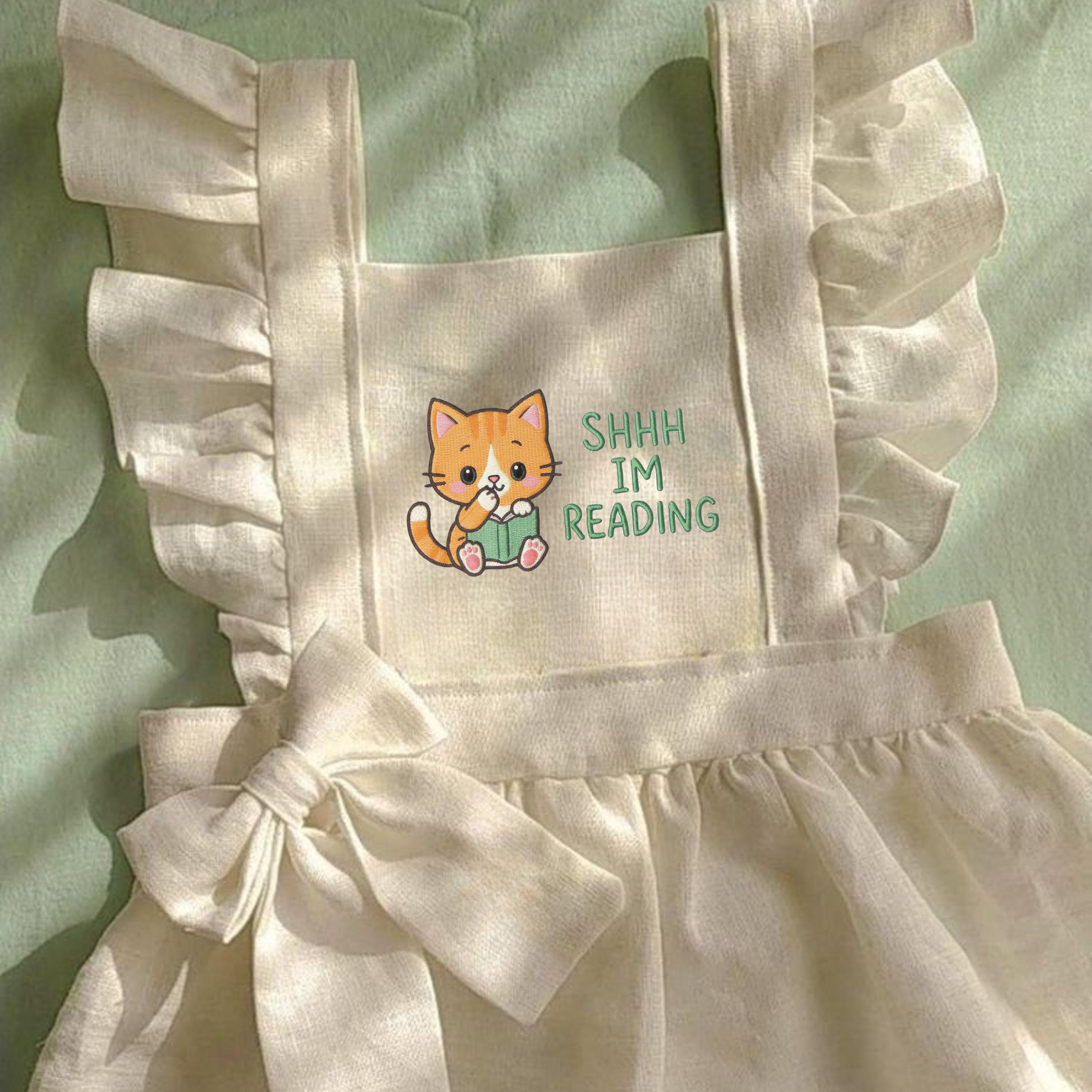 Shhh Im Reading – Cat Embroidery Design (Digital File)