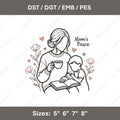 Mom's Peace Embroidery File: Mother Child Reading, Floral Coffee Design (Digital File)