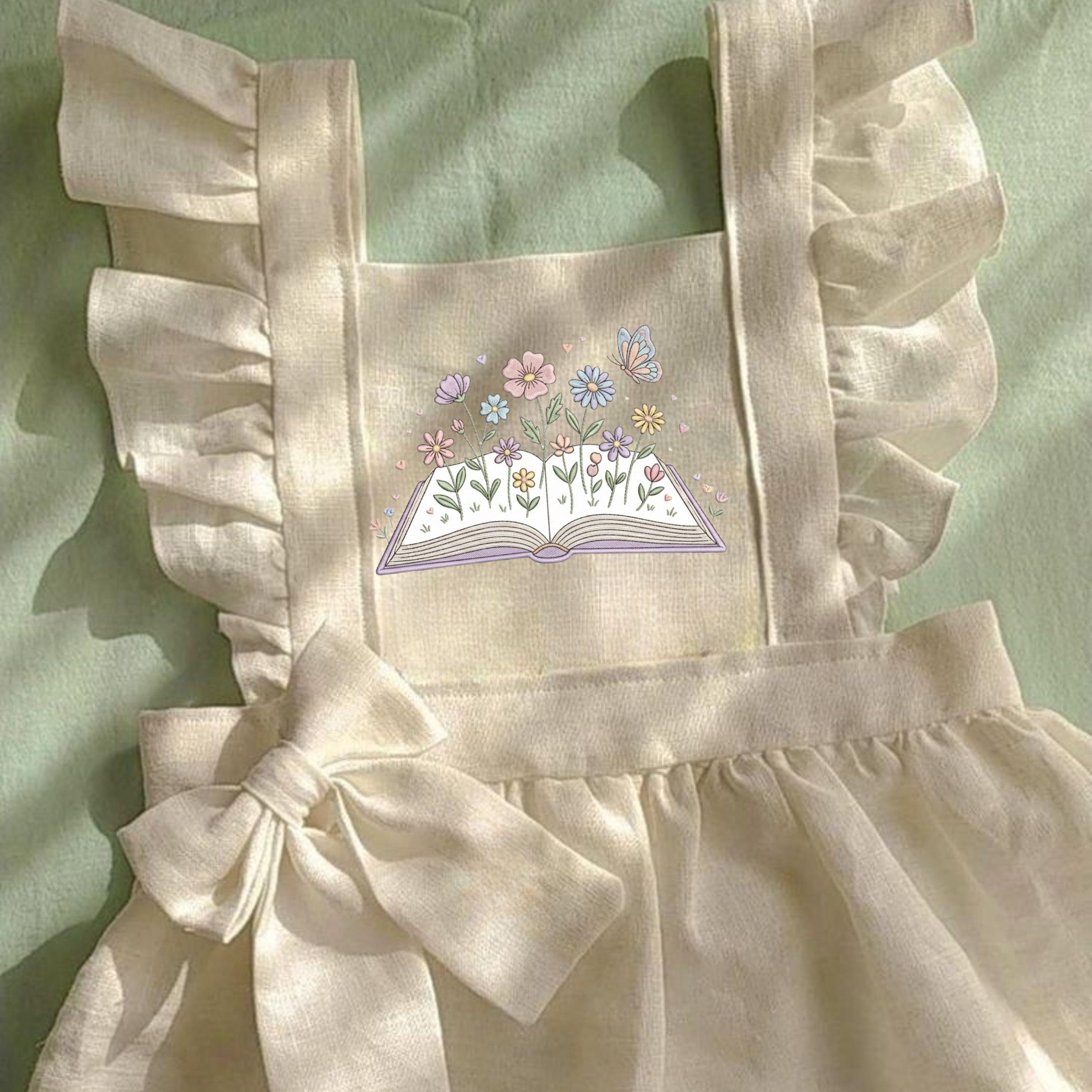 Floral Open Book Embroidery Design – Flowers, Butterfly Machine Pattern (Digital Download)