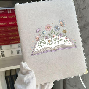 Floral Open Book Embroidery Design – Flowers, Butterfly Machine Pattern (Digital Download)