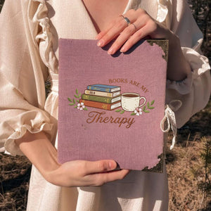 Books Are My Therapy Embroidery Design: Cozy Book Lover Coffee Floral Stack (Digital File)