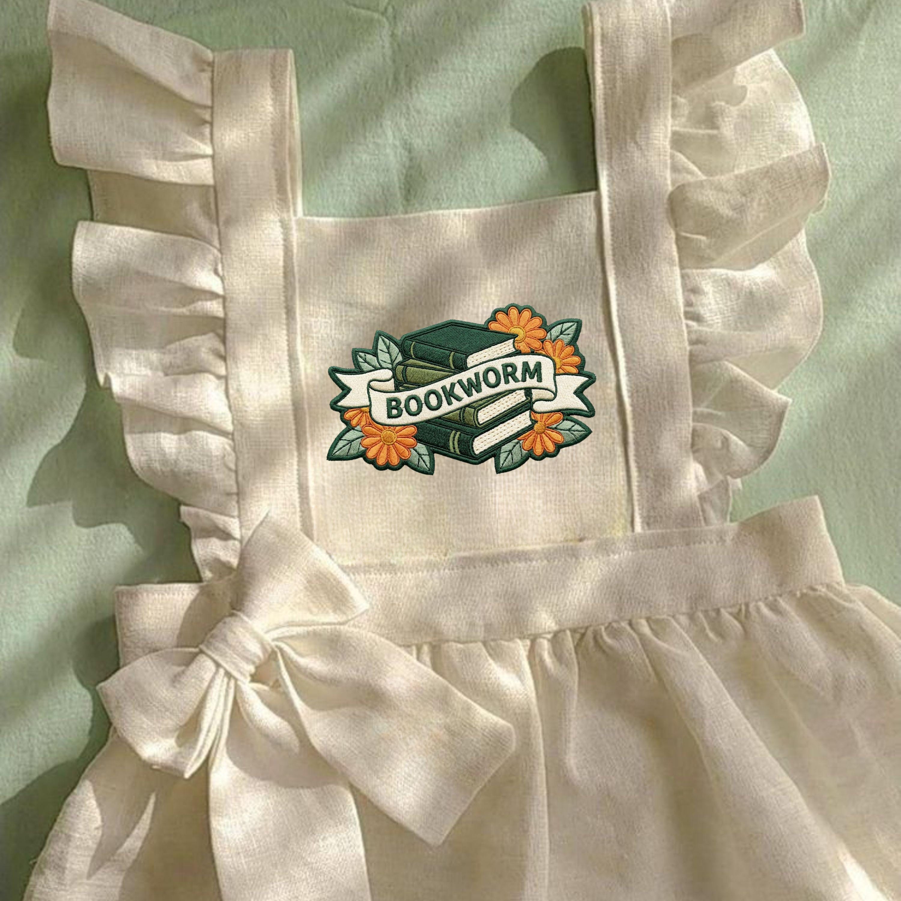 Bookworm Embroidery Design: Stacked Books, Floral Accents (Digital Download)