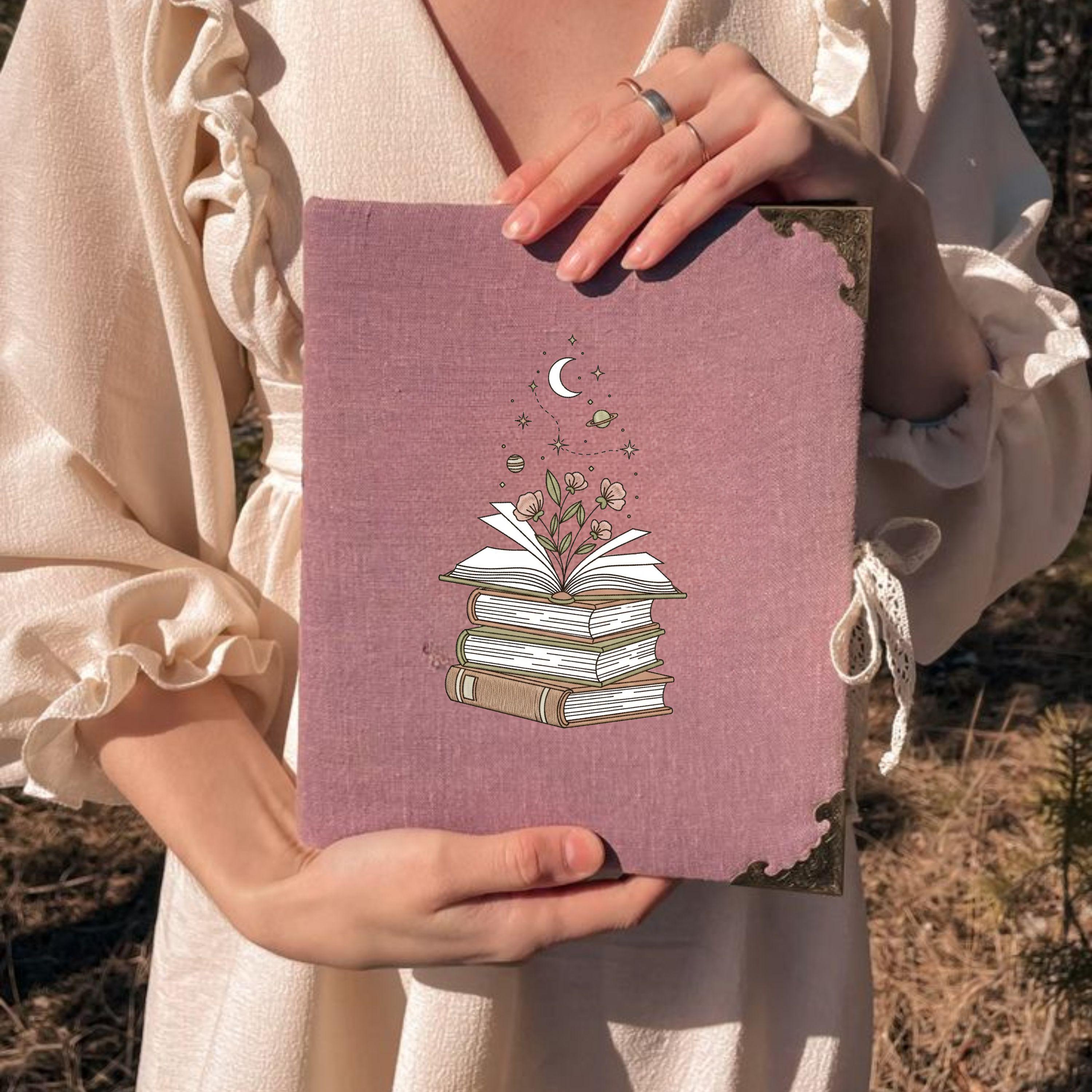 Book Stack Embroidery File: Floral Magic Reading Design (Digital Download)