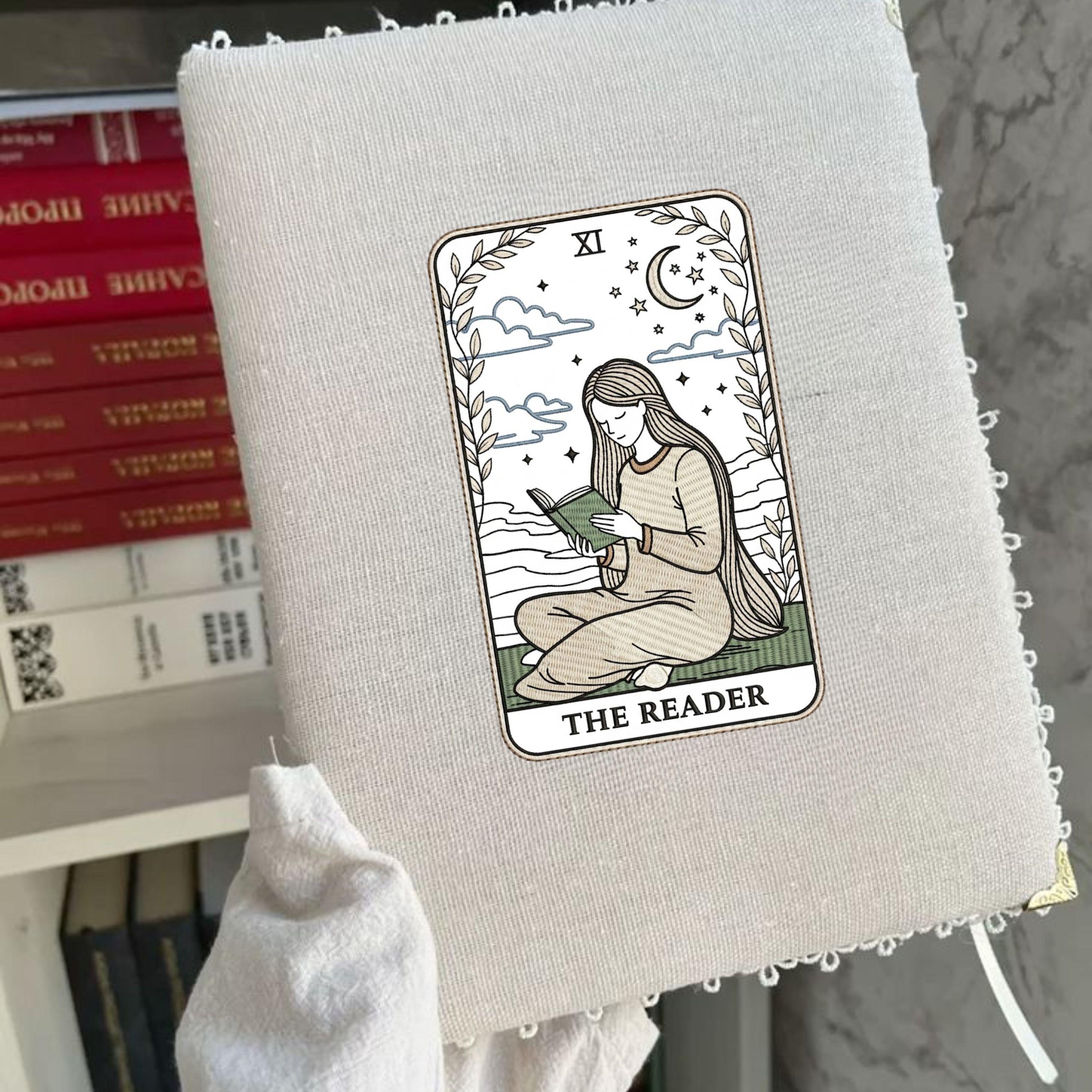 The Reader Tarot Embroidery Design: Woman Reading Moon Stars (Digital File)