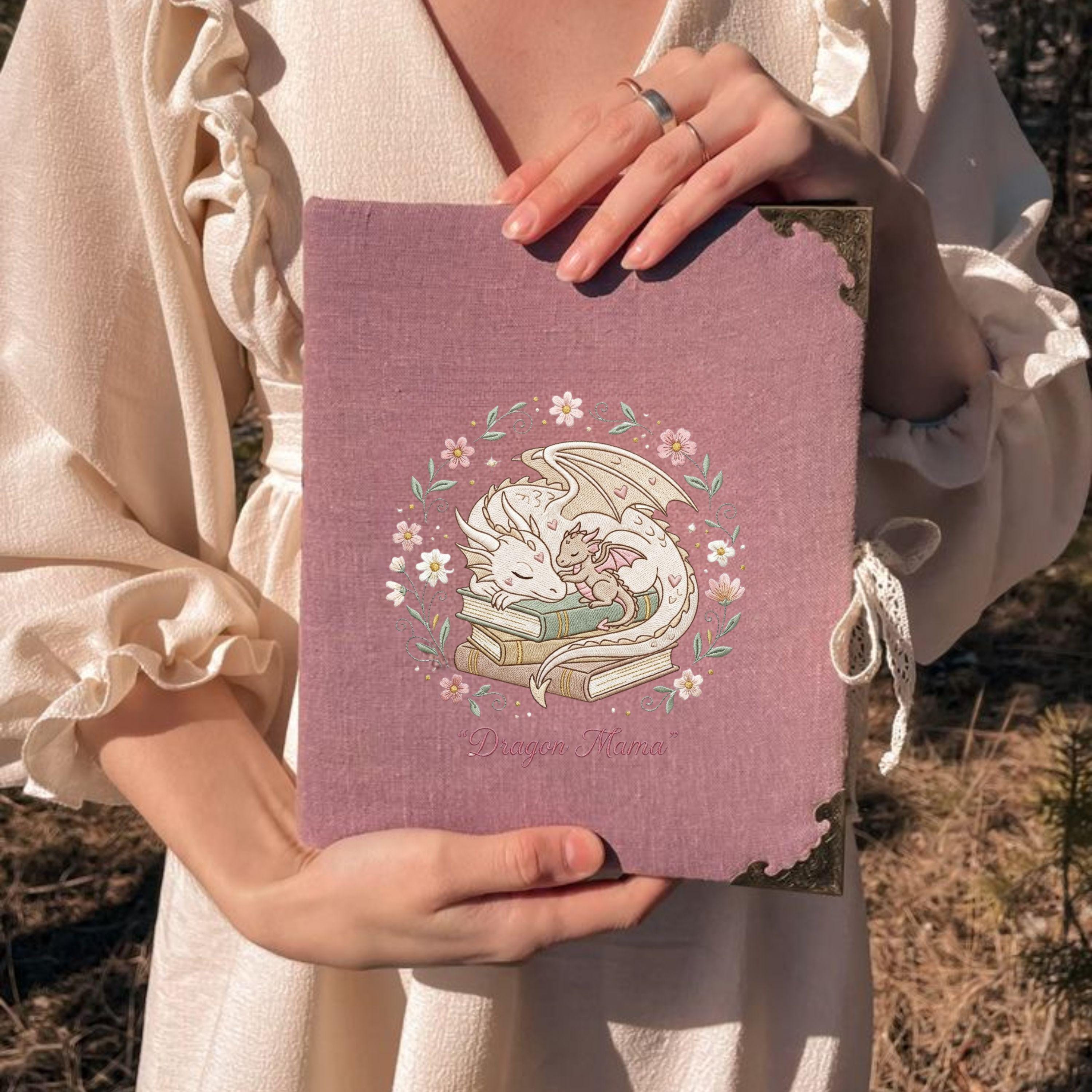 Dragon Mama Embroidery: Sleeping Dragon with Baby, Floral Fantasy Design (Digital)