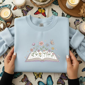 Floral Open Book Embroidery Design – Flowers, Butterfly Machine Pattern (Digital Download)