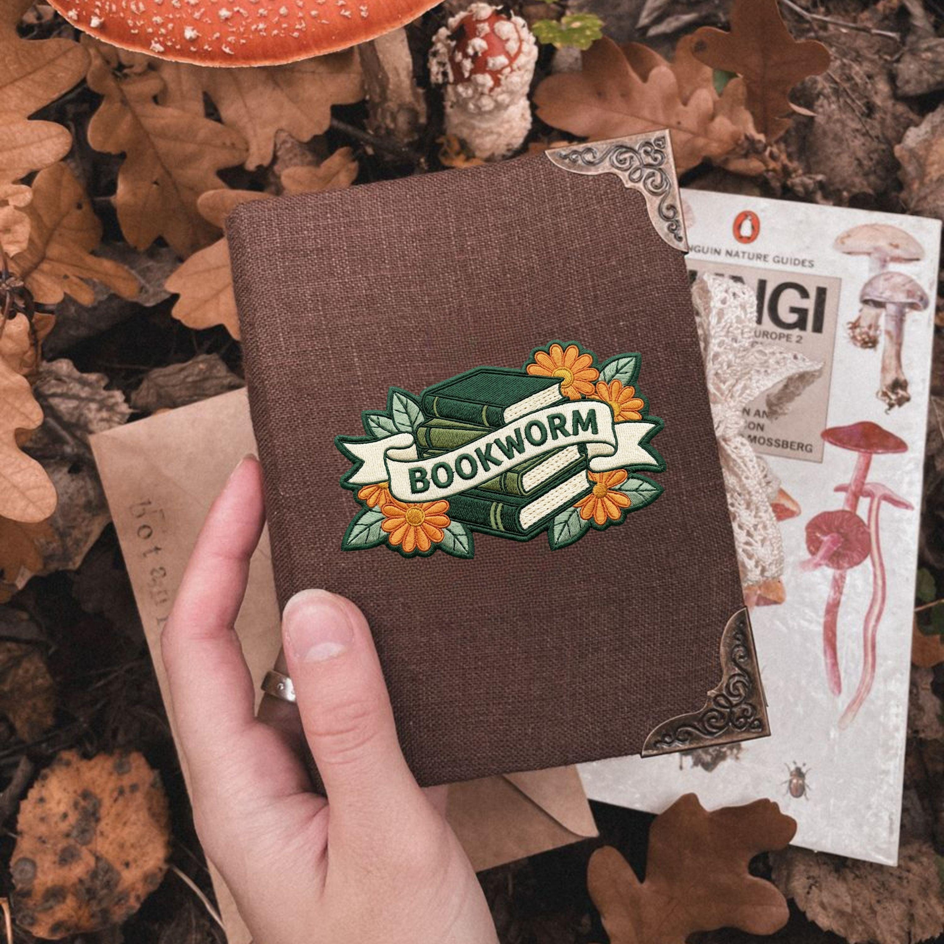 Bookworm Embroidery Design: Stacked Books, Floral Accents (Digital Download)