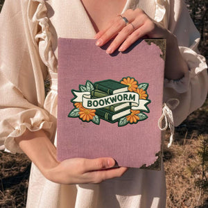 Bookworm Embroidery Design: Stacked Books, Floral Accents (Digital Download)