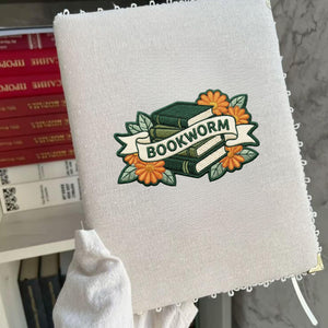 Bookworm Embroidery Design: Stacked Books, Floral Accents (Digital Download)