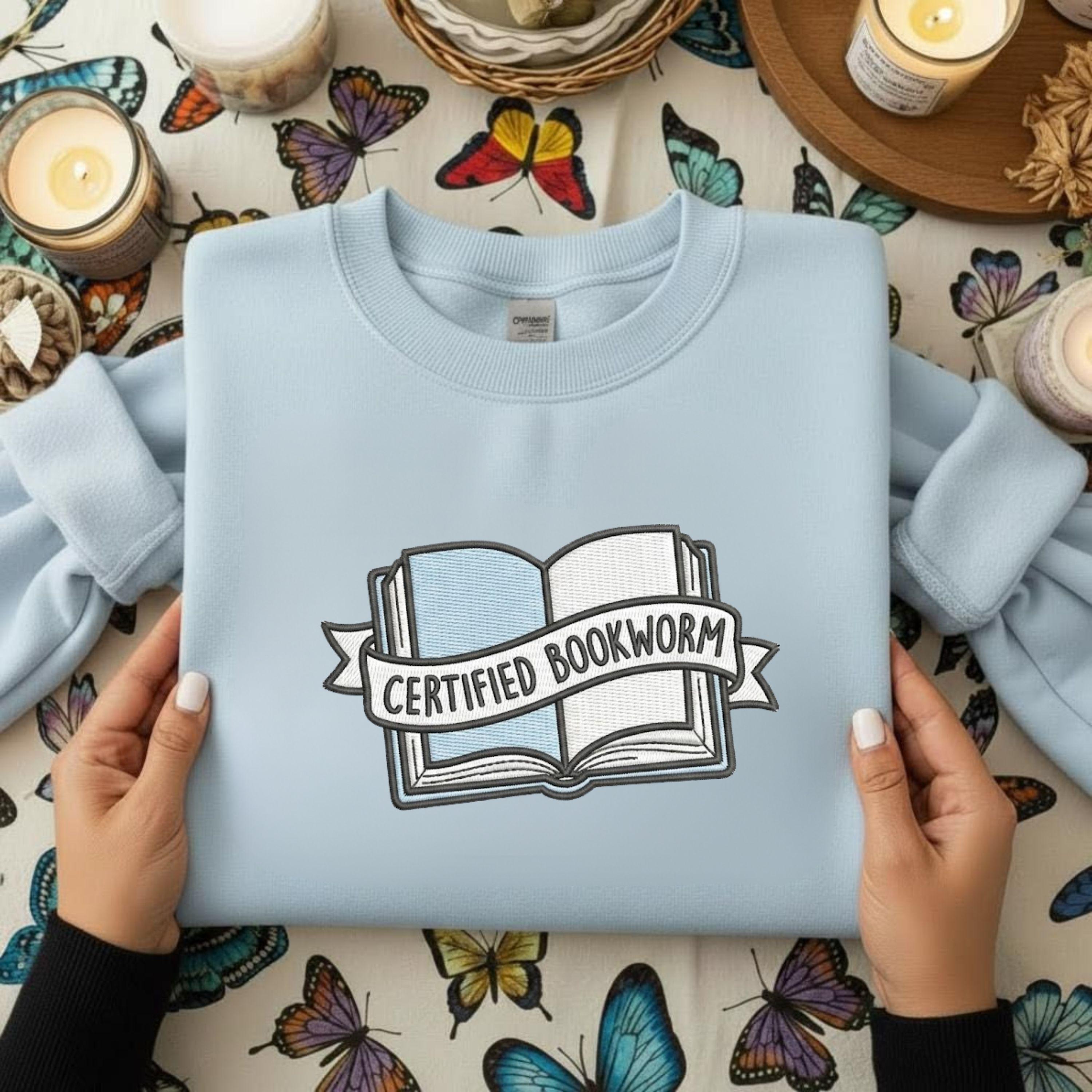 Certified Bookworm Embroidery Design: Open Book Reading Quote Stitch (Digital File)