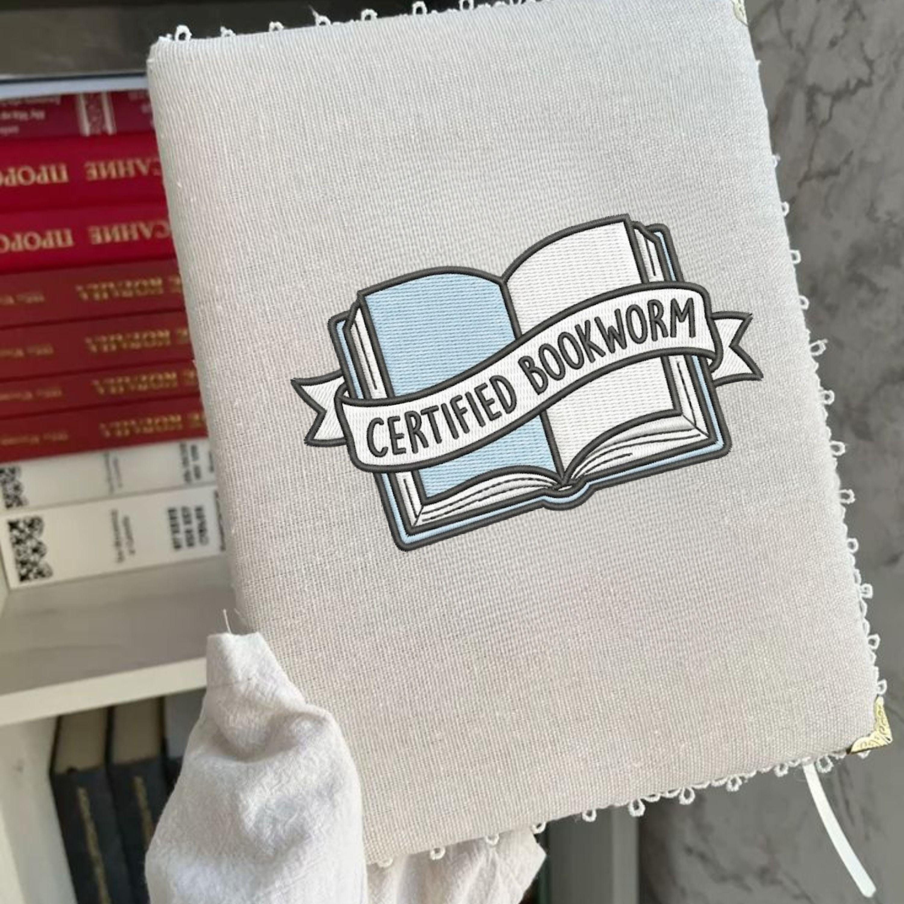 Certified Bookworm Embroidery Design: Open Book Reading Quote Stitch (Digital File)