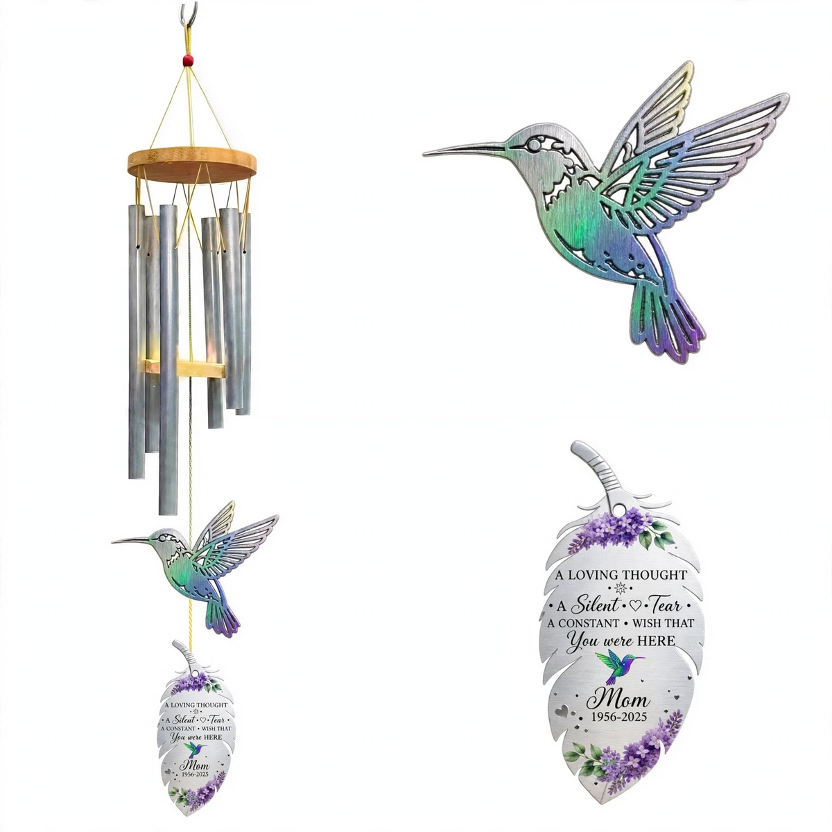 Personalized Memorial Wind Chimes For Loss Of Mother, Hummingbird Gift