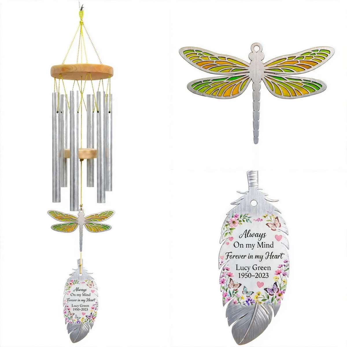 Personalized Memorial Wind Chimes For Loss Of Mother Silver Feather