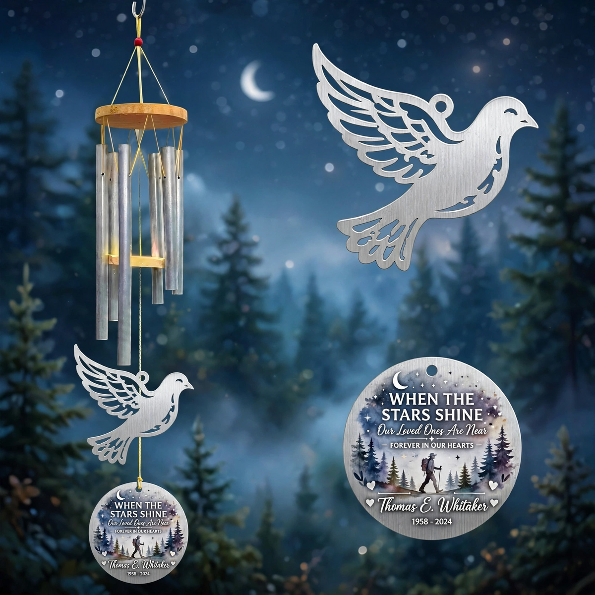 Personalized Memorial Wind Chime For Loss Of Father, Hiking Outdoor Lover