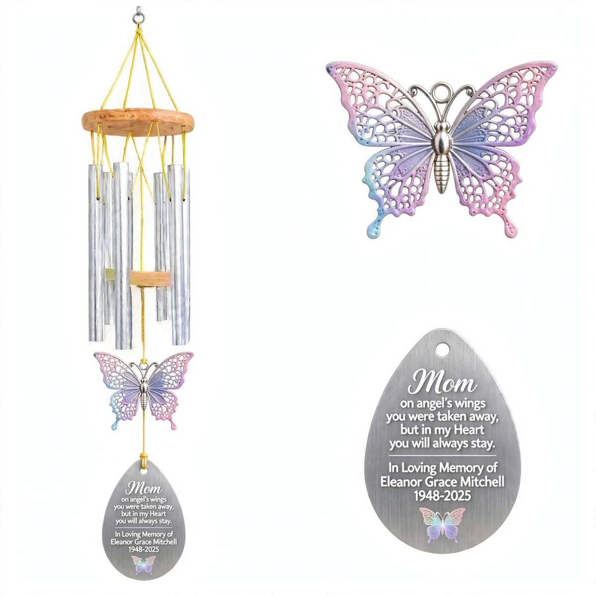 Personalized Memorial Wind Chimes For Loss Of Mother Silver Teardrop, Mother Remembrance Wind Chime