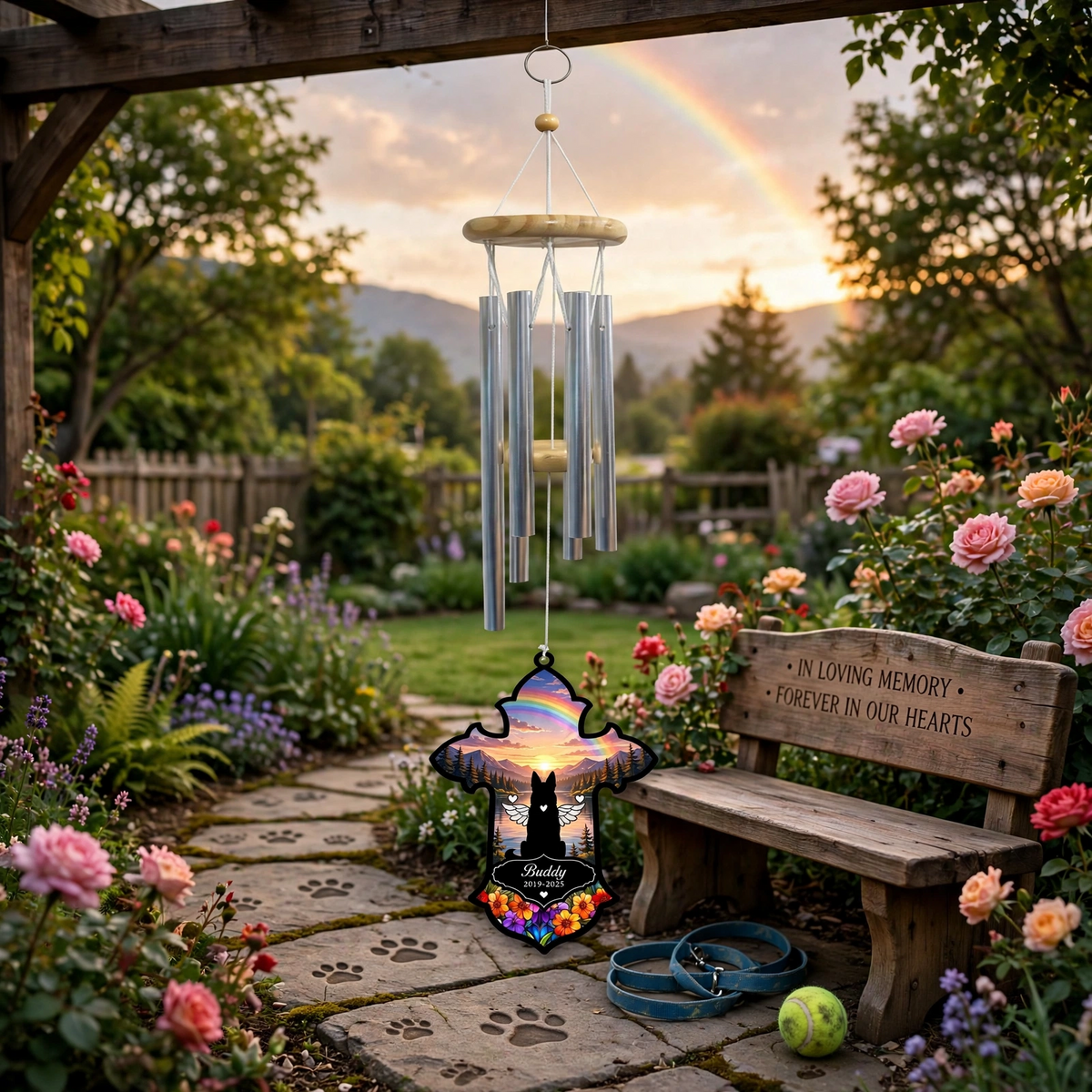 Rainbow Bridge Wind Chime, Personalized Pet Memorial Wind Chime, Custom Dog Loss Sympathy Gift