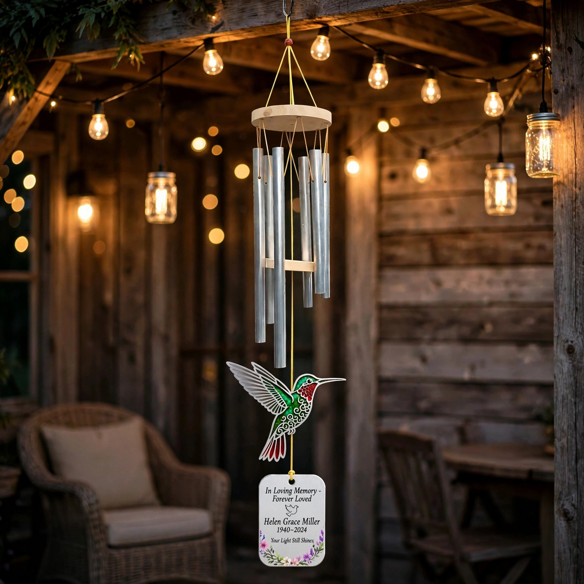 Personalized Memorial Wind Chimes Custom Name Hummingbird Gift