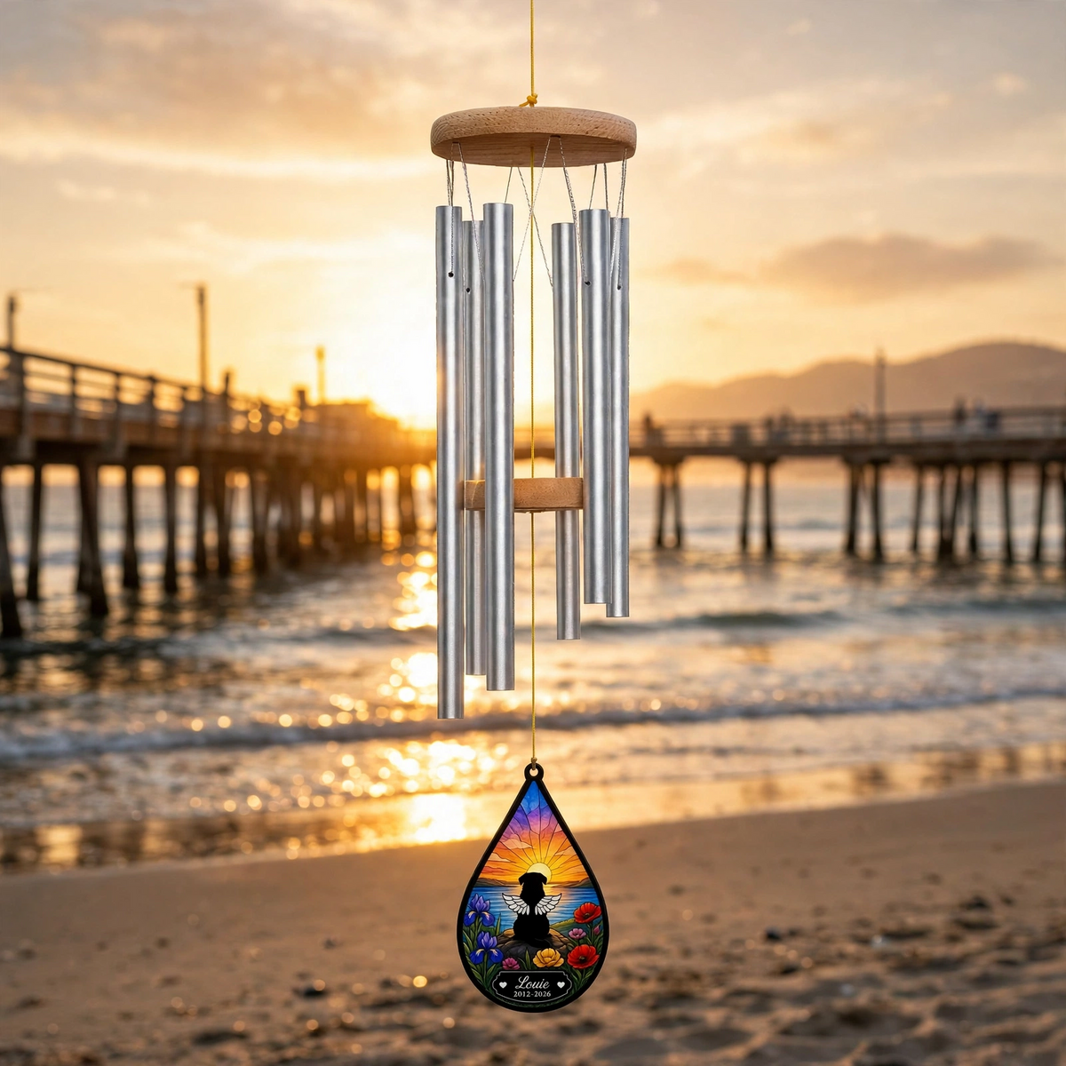 Rainbow Bridge Wind Chime Dog Teardrop Stained Glass Pet Memorial Gift