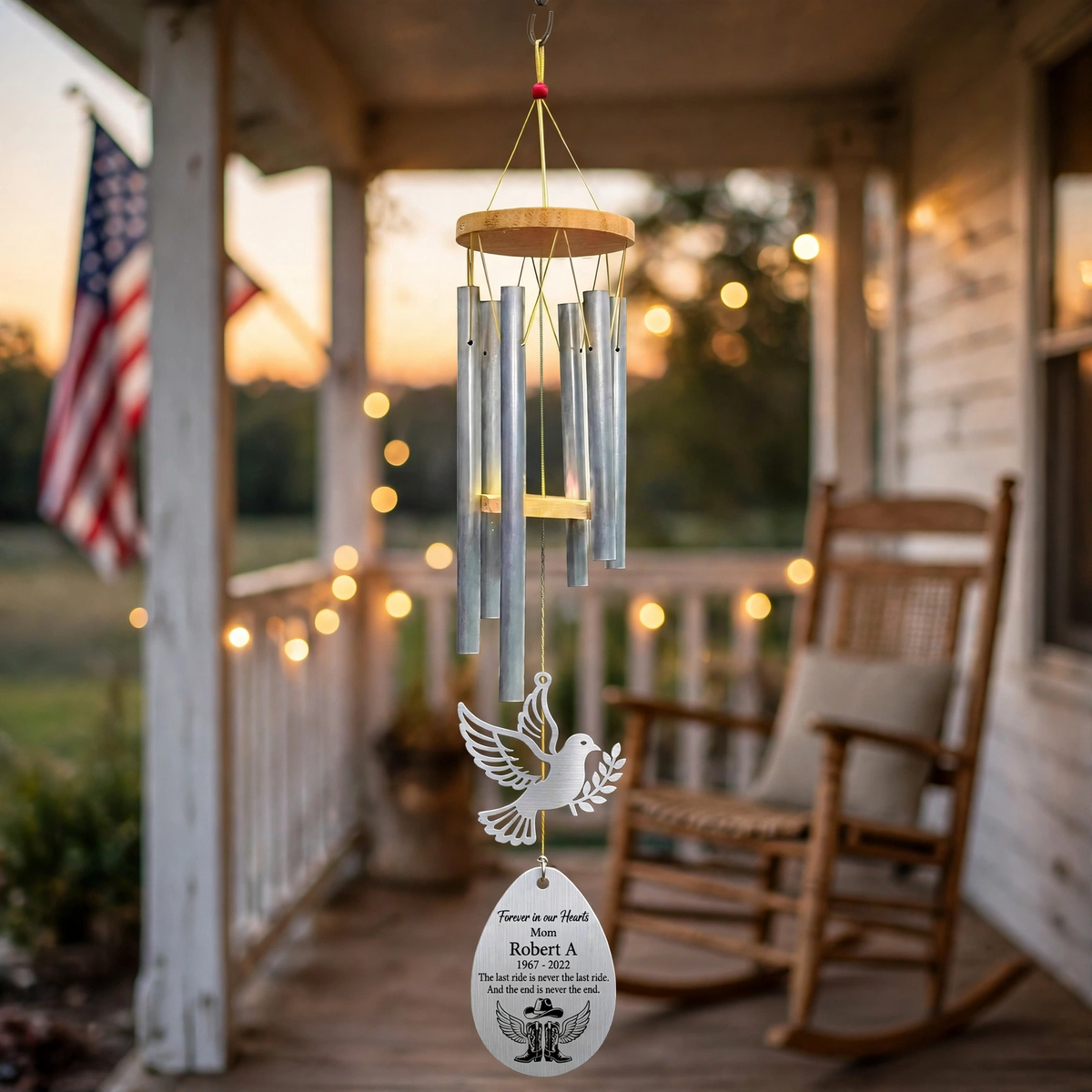 Personalized Memorial Wind Chimes For Loss Of Mother, Sympathy Gift With Peace Dove